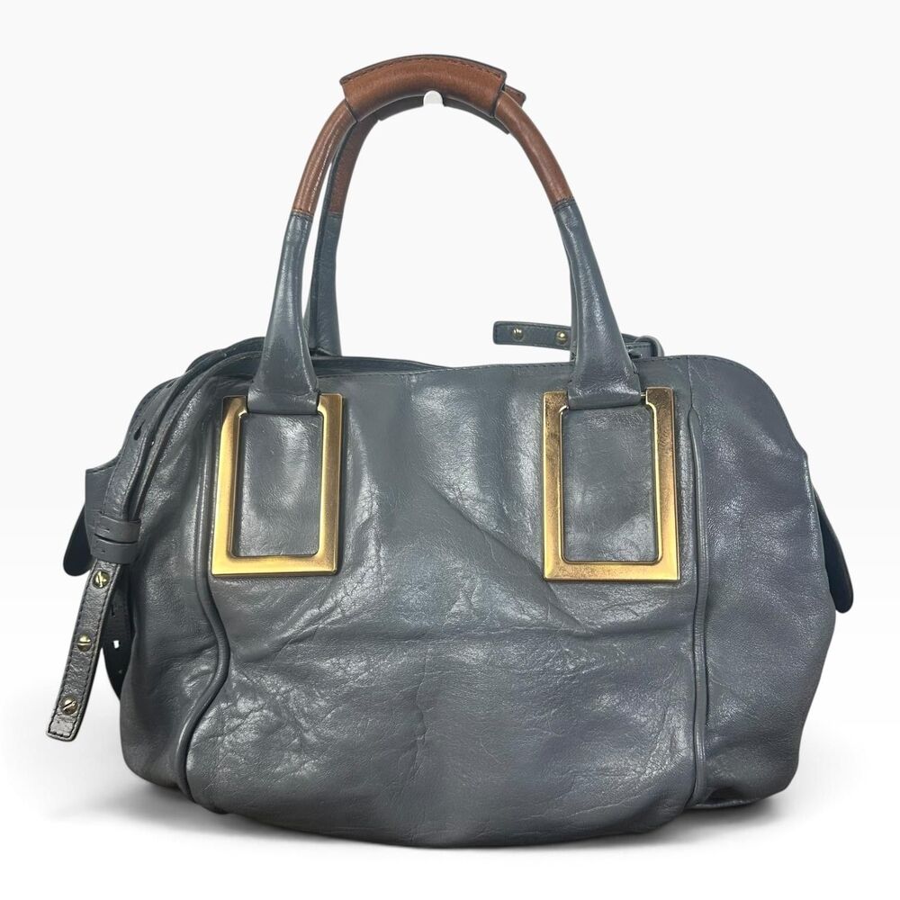 Leather Chloe Ethel  Handbag in Soft Gray with Brass Accents